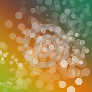 Beauty orange green and white sparkle bokeh. Abstract glowing light circle pattern background. blurry twinkle effect sky frame wit