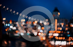 Abstract bokeh city light at night skyline of downtown New York Manhattan