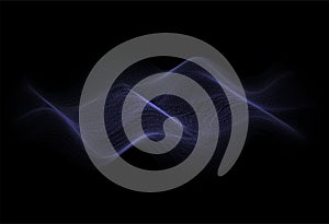 Abstract bokeh dots waves. Vector background. Blue on black.