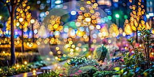 Abstract bokeh night garden in city background photo
