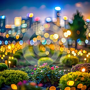 Abstract bokeh night garden in city background photo