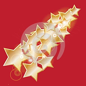 Abstract bokeh gold star on red background
