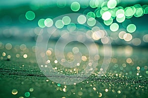 Abstract bokeh lights in green blur background photo