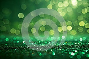 Abstract bokeh lights in green blur background photo