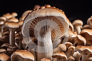 Abstract boletus mushrooms. Big fungus with mushroom plates close up image.