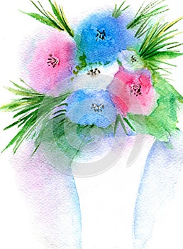 Abstract bouquet of colorful flowers in vase
