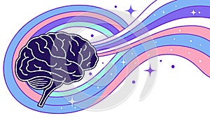Abstract brain with flowing colorful thoughts, representing creativity and mind. vector design Generative AI