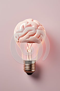 Abstract Brain with Light Bulb AI Generated