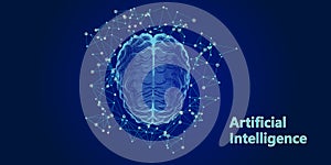 Abstract brain with net code. Artificial intelligence. Science and Technology neural network concept. Vector illustration