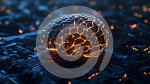 Abstract Brain Structure With Neural Pathways And Glowing Nodes, Advanced Tech And AI Concept. Generative AI