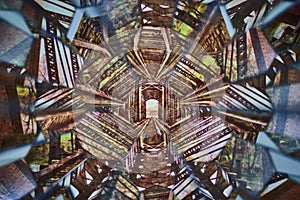 Abstract Bridge Kaleidoscope - Geometric Symmetry Upward View