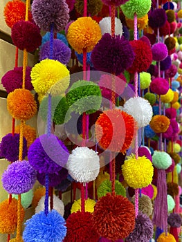 Abstract bright background.Vivid different colors balls of threads.