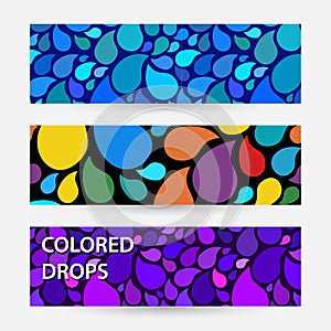 Abstract Bright banner with drops of water, bright colors and red spots. Set horizontal banners with empty place for