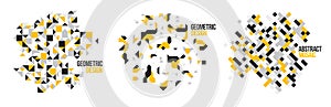 Abstract bright black and yellow mosaic vector backgrounds set, artistic design elements trendy modern style graphics, texture