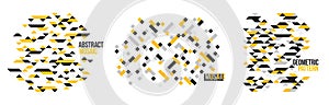 Abstract bright black and yellow mosaic vector backgrounds set, artistic design elements trendy modern style graphics, texture