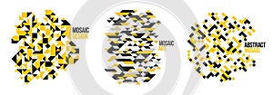 Abstract bright black and yellow mosaic vector backgrounds set, artistic design elements trendy modern style graphics, texture