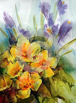 Abstract bright colored decorative background . Floral pattern handmade . Beautiful tender romantic bouquet of iris flowers