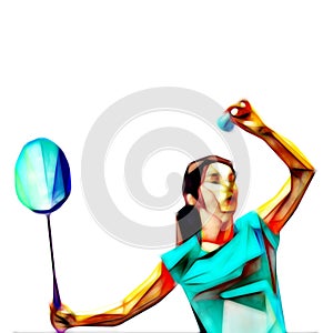 Abstract bright female badminton player. Serving shuttlecock