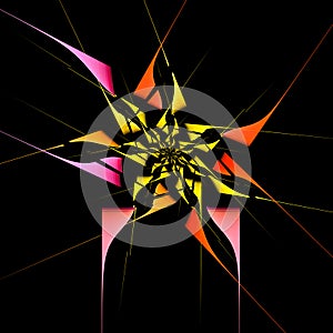 Abstract bright flower on a black background. Graphic design element.  3d rendering.