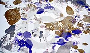 Abstract bright golden blue silver white vivid abstract watercolor painting blurred spots abstract background