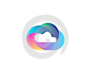 Abstract bright gradient cloud vector icon logo design template. 3d colorful data, upload, storage vector sign symbol