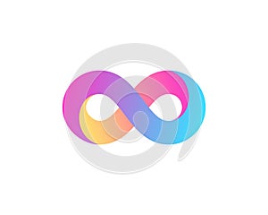 Abstract bright gradient infinity vector logotype. Universal 3d limitless, eight, loop symbol logo design.