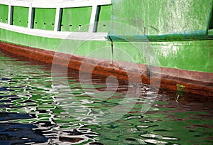 Abstract of bright green fishing boat, Cape Town