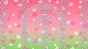 Abstract Bright Lights, Hearts and Ribbons in Pink and Green Background