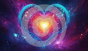 Abstract bright multicolored cosmic heart on a space background