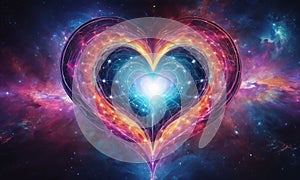Abstract bright multicolored cosmic heart on a space background