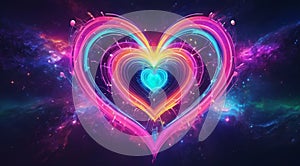 Abstract bright multicolored cosmic heart on a space background