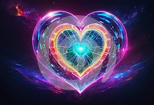 Abstract bright multicolored cosmic heart on a space background