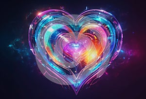 Abstract bright multicolored futuristic heart on a space background