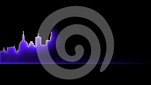 Abstract bright neon city silhouette. Laser technological background design. looped