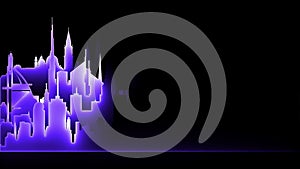 Abstract bright neon city silhouette. Laser technological background design. looped