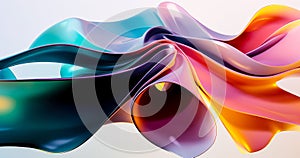 Abstract bright organic holographic iridescent background fluid liquid glass curved wave in motion 3d render. Gradient design