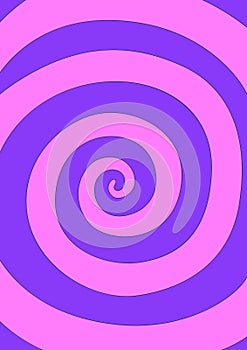 Abstract bright psychedelic background with spiral hypnotic pattern. Pink and purple colors. Groovy surreal style