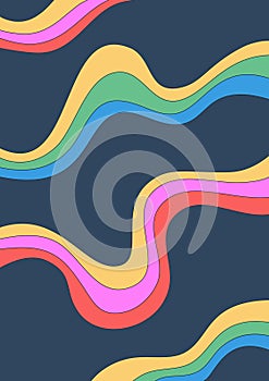 Abstract bright psychedelic background with wavy pattern. Multicolored colors. Colorful strips. Groovy surreal style