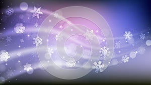 Vector Abstract Winter Holidays Blurry Pastel Blue, Pink and Purple Gradient Background with Glowing Snowflakes and Blurring Bokeh
