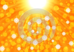 Abstract Bright Sun Rays, Sparkles and Bokeh in Orange Background