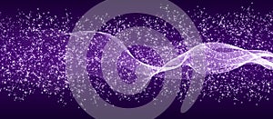 Abstract Bright Waves, Particles and Glitters in Dark Purple Banner Background photo