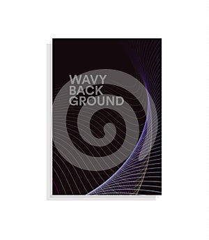 Abstract brochure cover design template with wavy lines design on dark background, color wave vector illustration.