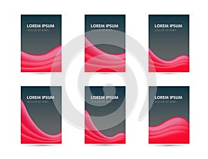 Abstract brochure flyer banner design, red wavy in dark blue modern shining Vector illustration template set on white background