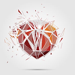 Abstract broken heart. 3d Vector illustration.