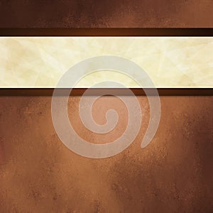 Abstract brown background with white ribbon and dark brown border trim