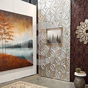 Abstract brown and dark gray art with silver texture photo