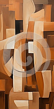 Abstract Brown Furniture: A Soft Cubism Painting With Ultrafine Detail