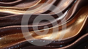 Abstract brown golden shiny glow wavy background. Gold glitter waves in earth tone colors textured design. Luxury