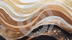 Abstract brown golden shiny glow wavy background. Gold glitter waves in earth tone colors textured design. Luxury