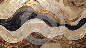 Abstract brown golden shiny glow wavy background. Gold glitter waves in earth tone colors textured design. Luxury